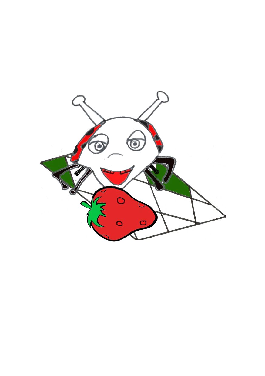 Illustration coccinelle hypersensible et fraises Illustration représentant une coccinelle hypersensible dans un univers de famille et fraises.
