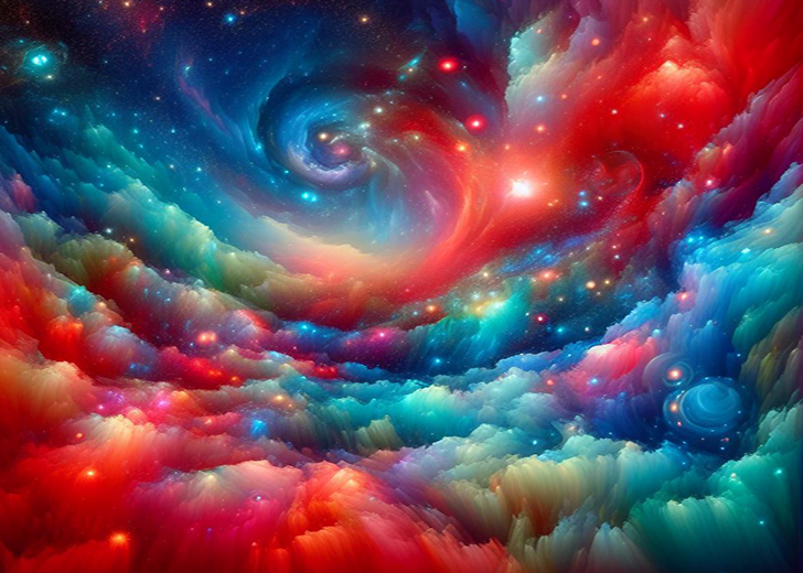 Illustration d’un ciel avec des bulles de savon colorées ressemblant à des nuages, formant un vortex lumineux, inspiré de l'univers du livre Zoé jolie coccinelle.