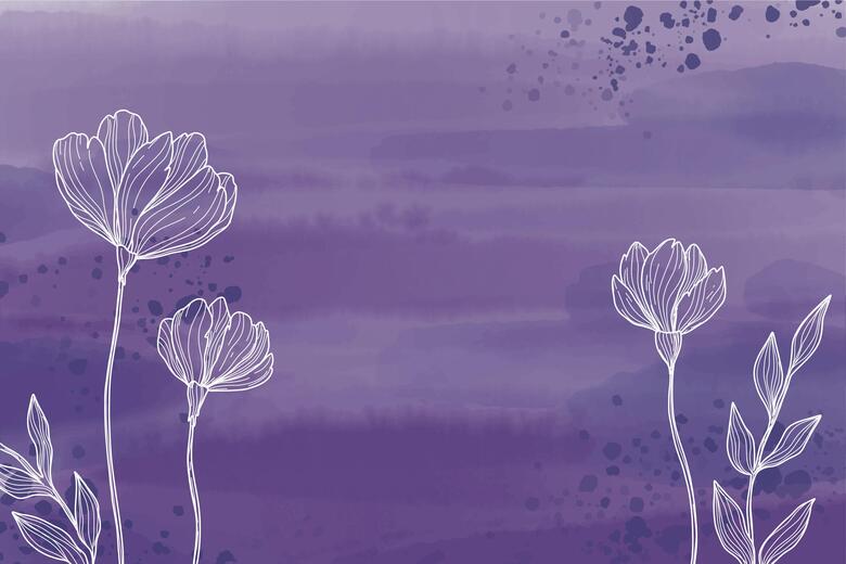 Peinture à l’huile de fleurs blanches sur fond violet évoquant l’énergie et le chakra indigo d'une position des mains du Lahochi.