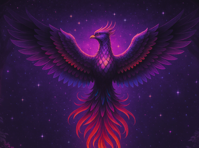 Image illustrant la résilience avec un phénix à travers les mantras, les chansons, la LSF, l'EFT et la bibliothérapie.